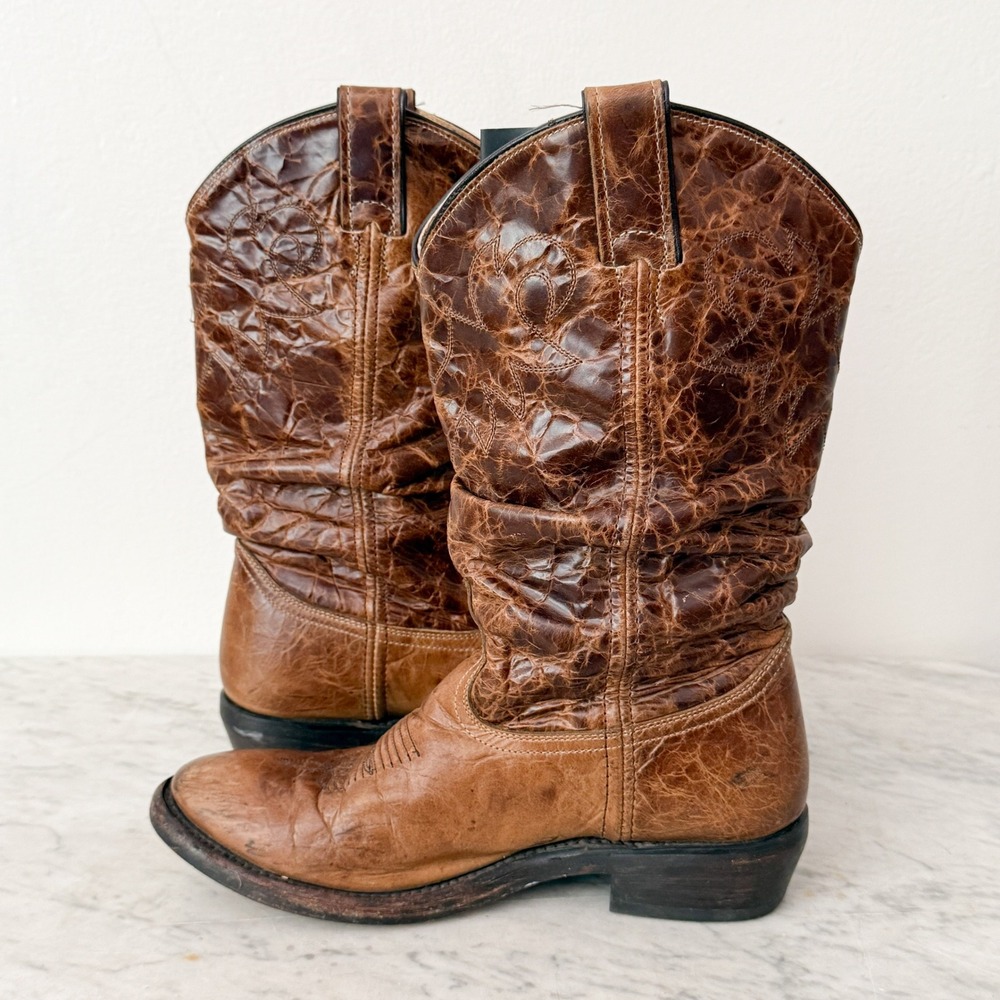 Double H Western Boots Distressed Brown Leather Cowboy Rodeo Mid-Calf Brown - Picture 8 of 12